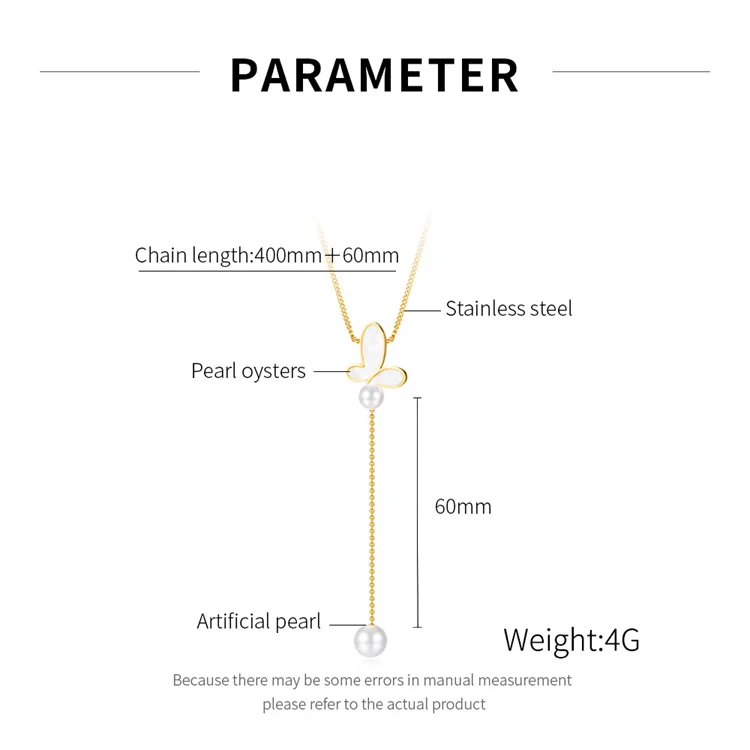 Wholesale Pearl and butterfly Necklace customized collar fashion jewelry stainless steel Necklace