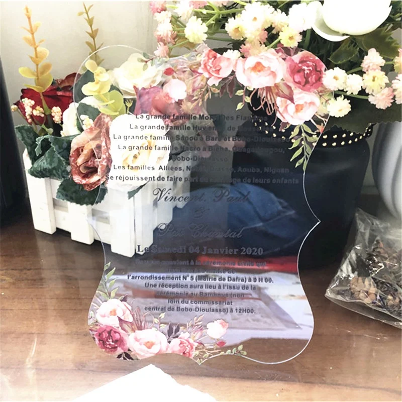 Роскошный прозрачный Элегантный цветочный узор на заказ акриловая Свадебная пригласительная карта