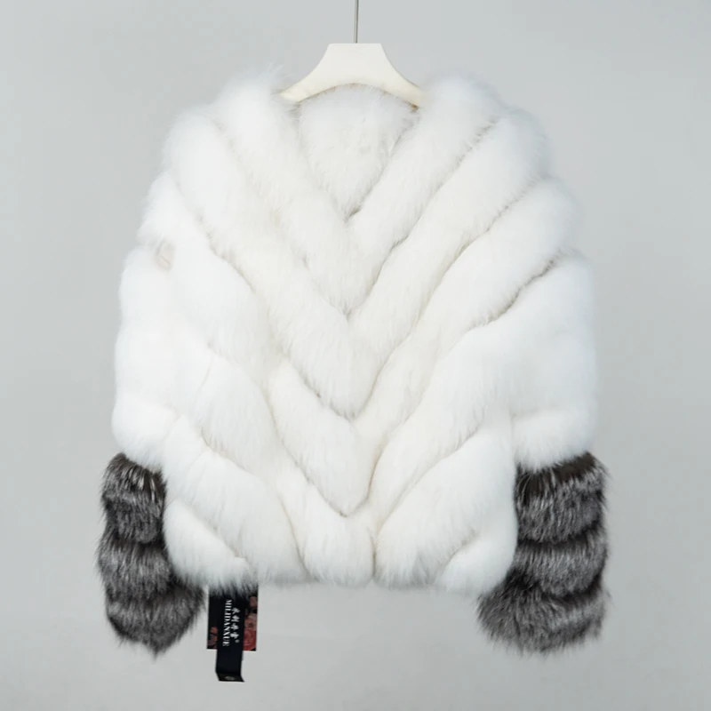 NAFA Wholesale Ladys Winter Velvet Real White Fox Fur Coat for 2024 Design