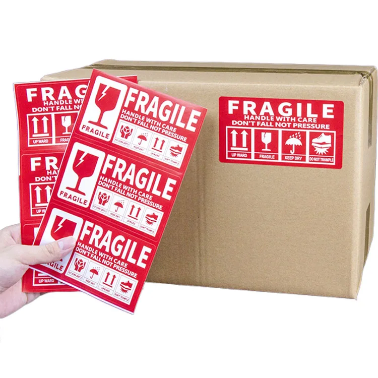 Factory Custom red Clear Labels Letter logo Text Self Adhesive stickers Fragile English label adhesive