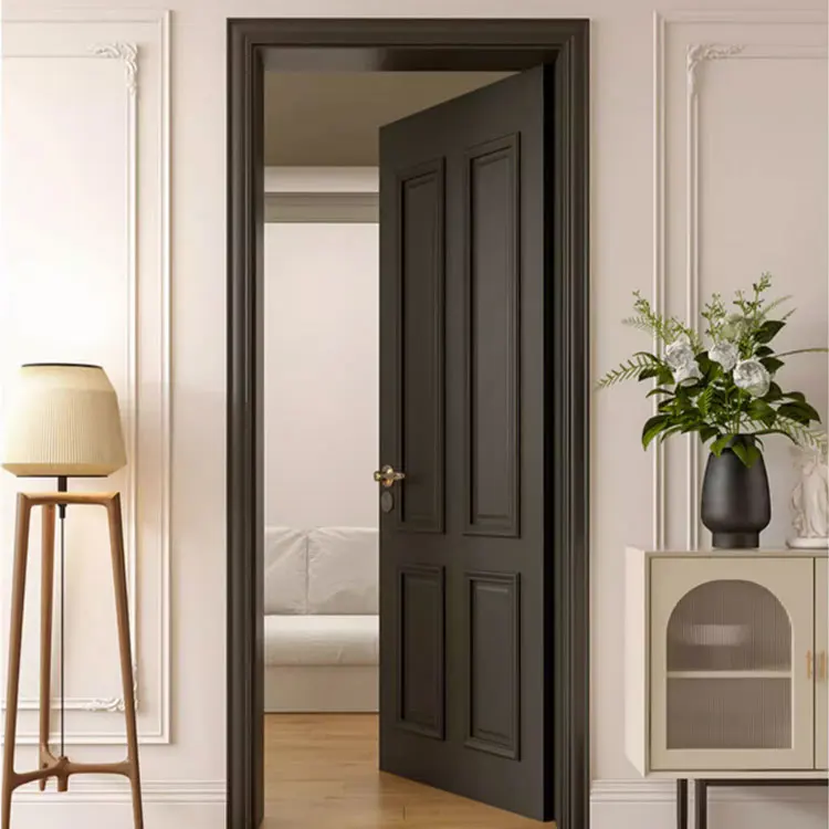 Interior black solid wood door wood molding factory price simple design for office interior