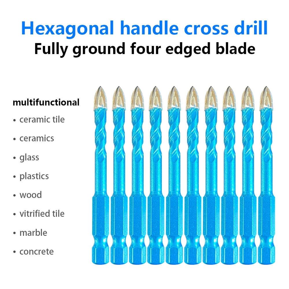 Blue Glass Drilling with Hexagonal Shank Cross Spiral Glass Bit