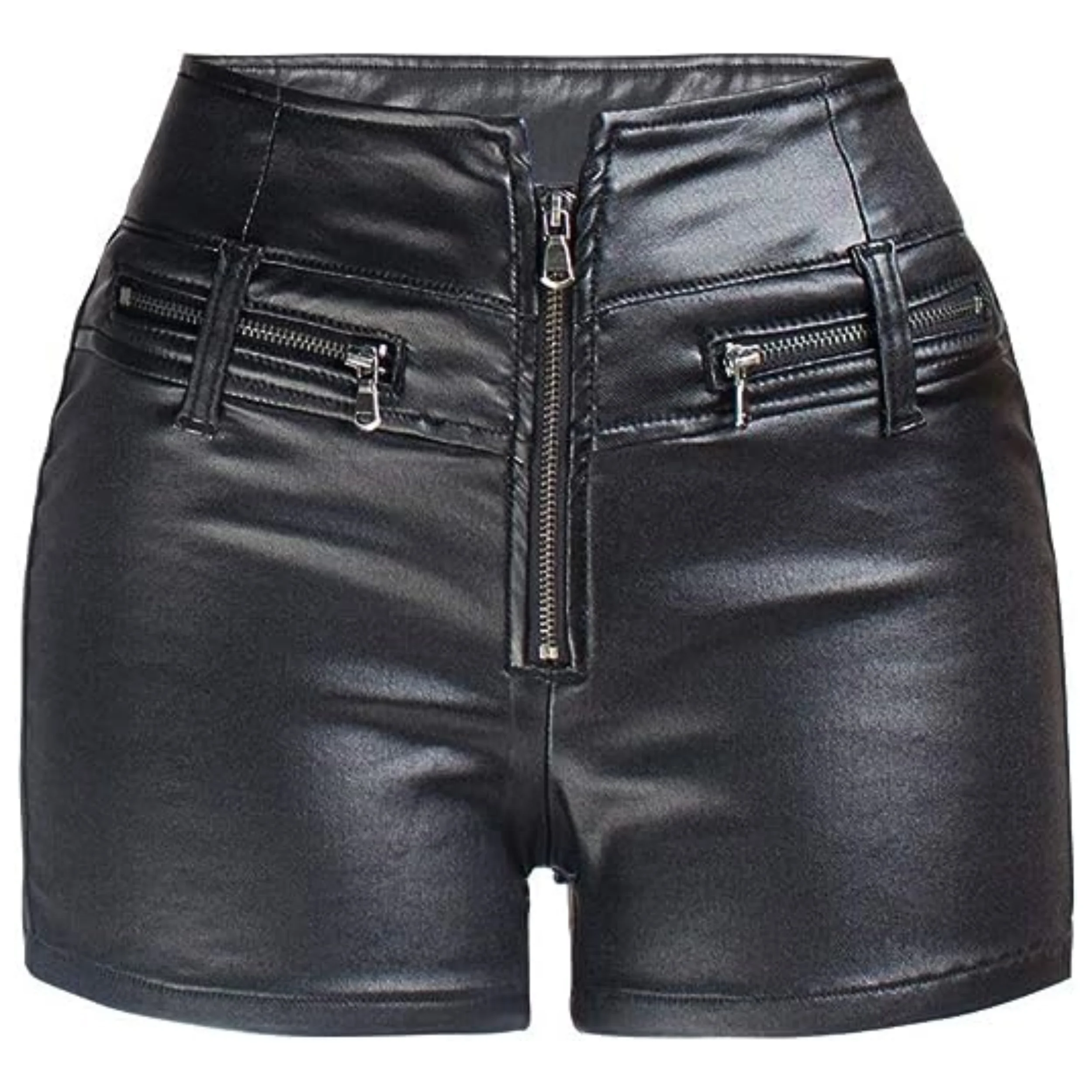 High waist  black leather shorts  female sexy shorts  biker stretch  casual shorts for women
