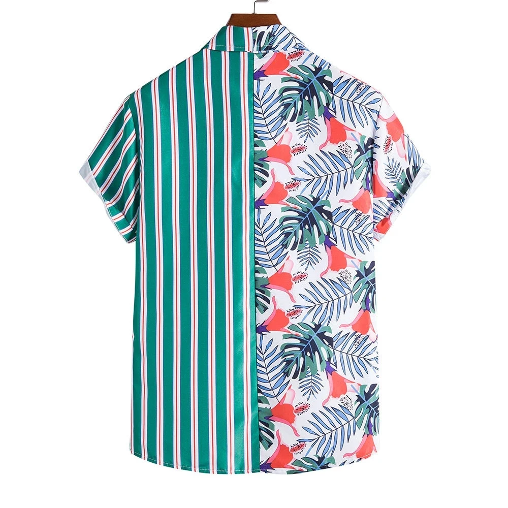 Stylish Floral Striped Short Sleeve Shirt Summer Hawaiian Beach Shirt