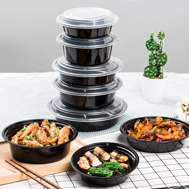 American Style Round Bento Lunch Box Microwave Food Container With Lid Plastic Food Container for fast food fruit noodle