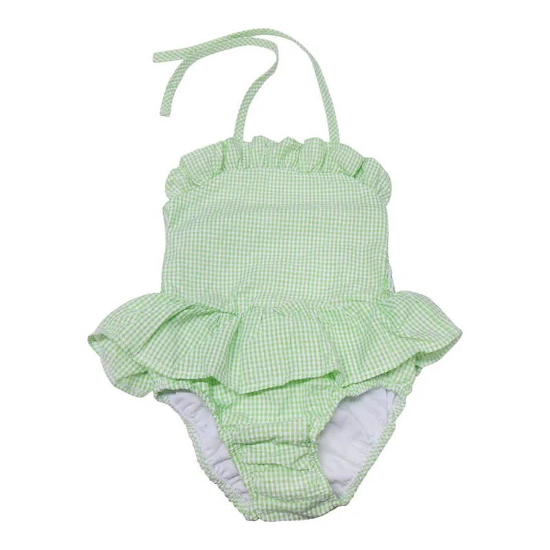 Оптовая продажа купальник с Monogrammed Seersucker рюшами для девочек