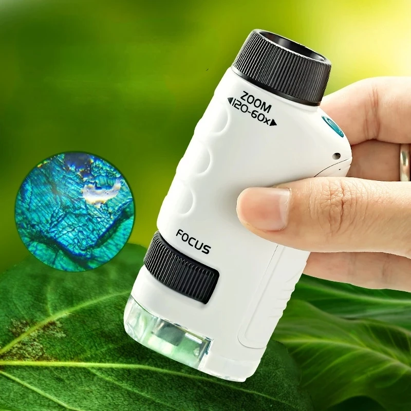 Microscope Science Kits Stem 3 in 1 Kids Early Education Toys Mini Pocket Handheld Microscope  60-12X Outdoor Discovery Learning