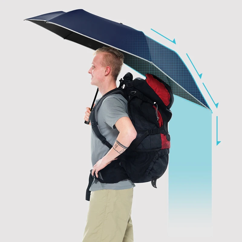Creative Extendable Portable Black UV Coated Fabric Backpack Umbrella Pouch 3-Foldable 8K Plastic Handle Manual Travel Rain