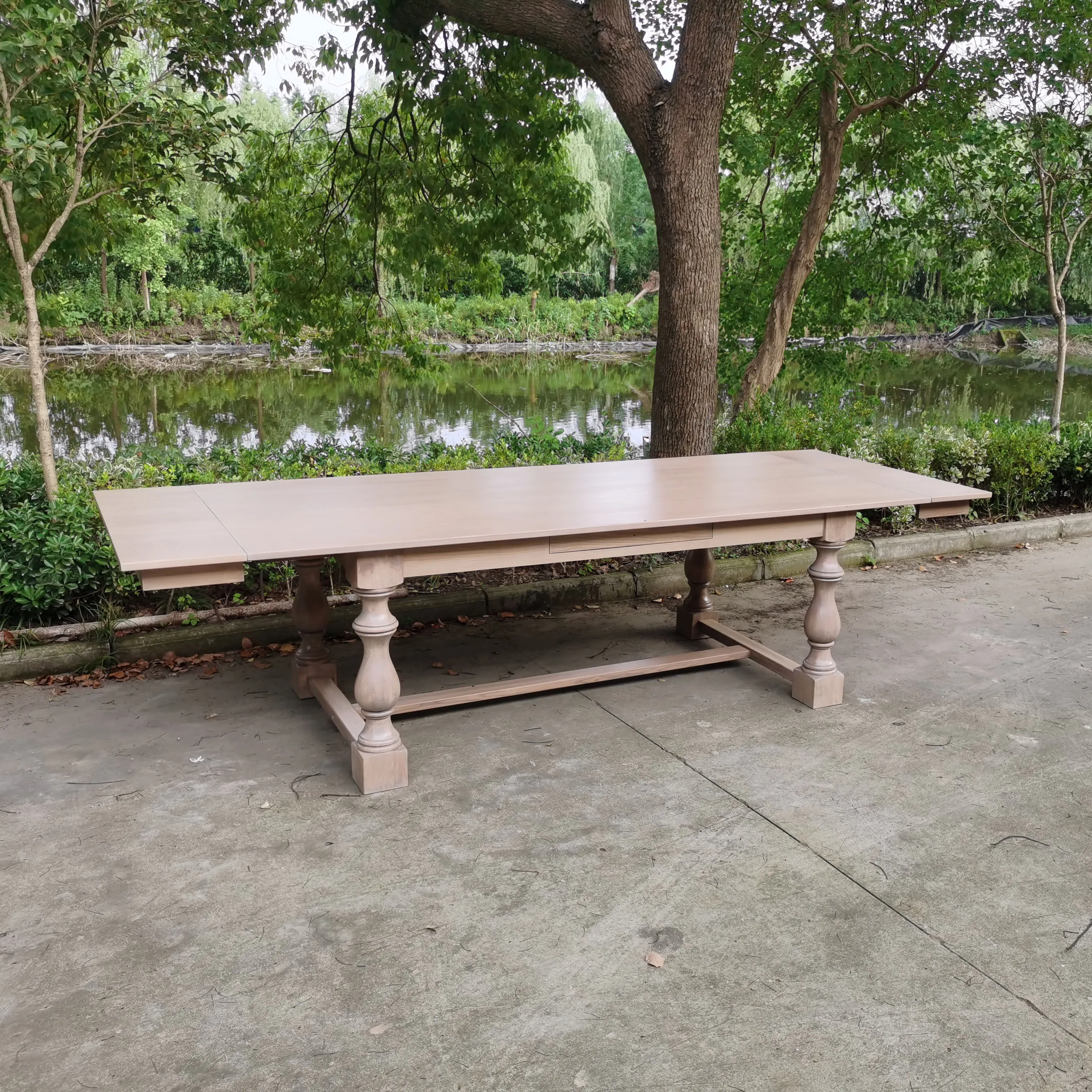 French Country Customization Extendable Wood Table Antique Oak Rectangle Dining Table