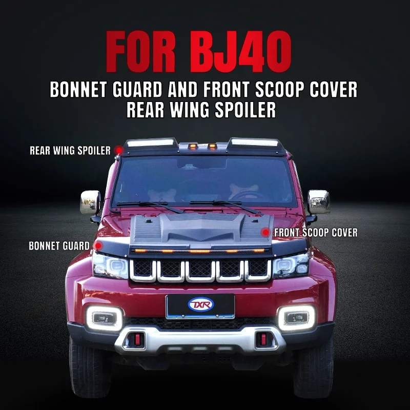 Auto Exterior Accessories Streamer Light Bonnet Guard Hood Scoop Cover Rear Spoiler for Beijing BJ40 L C PLUS 2020-