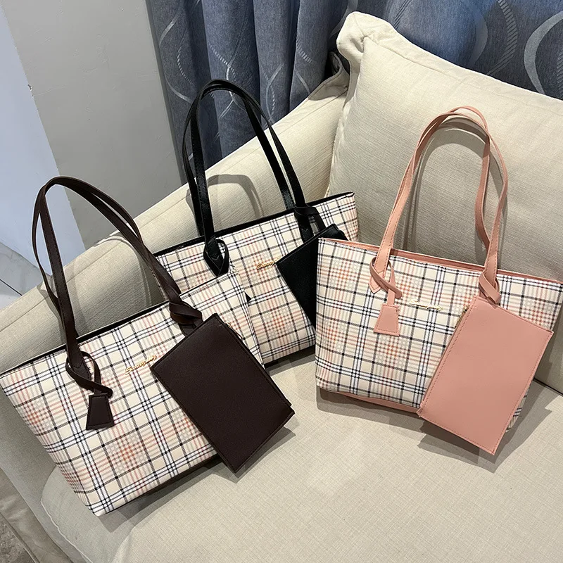 2024 New Checkered Print Tote Bag 2024 New Large Capacity Shoulder Bag Korean Fashion Shopping Bag