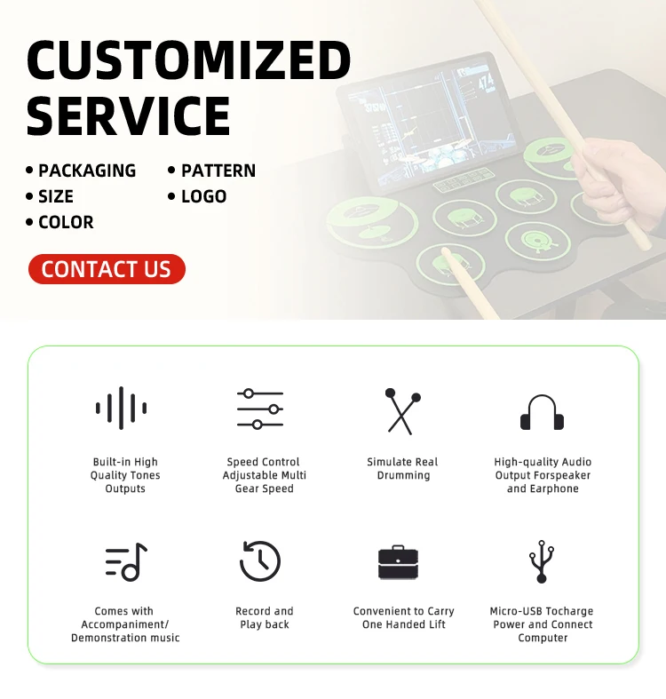 Adult Beginner Portable Electronic Drum Pad 7 Drum Pads Roll Up Drum Set