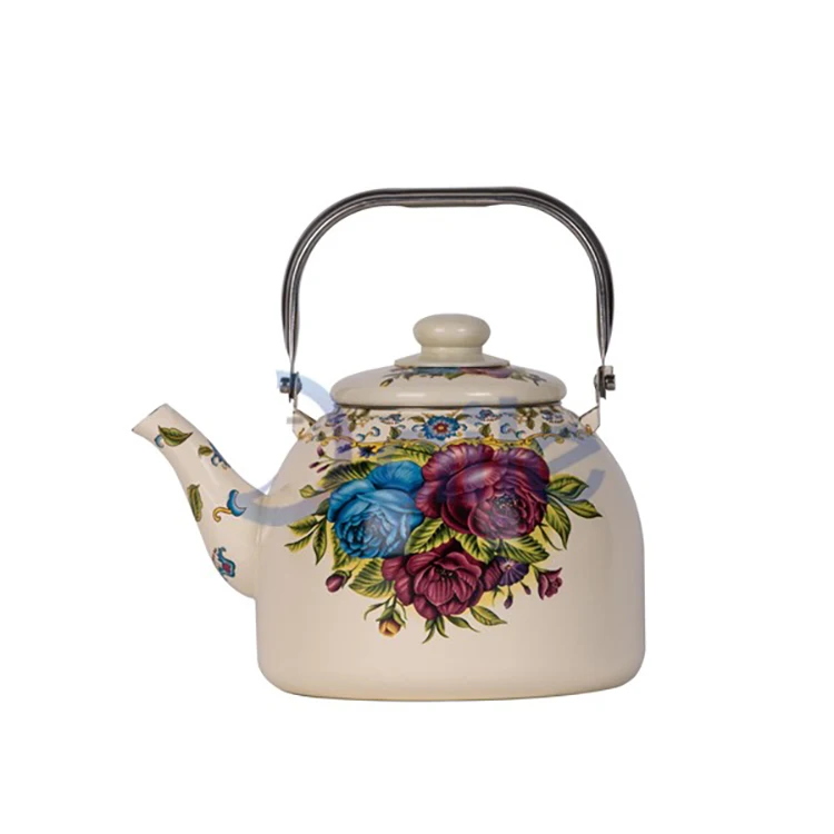 Wholesale Custom Decal Turkish Style Coffee Enamel Kettles With Hollow Handle