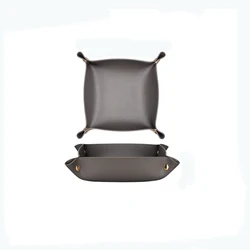 Double side jewelry pu leather storage tray mini serving tray for key coin dice wallet foldable home desk storage organizer