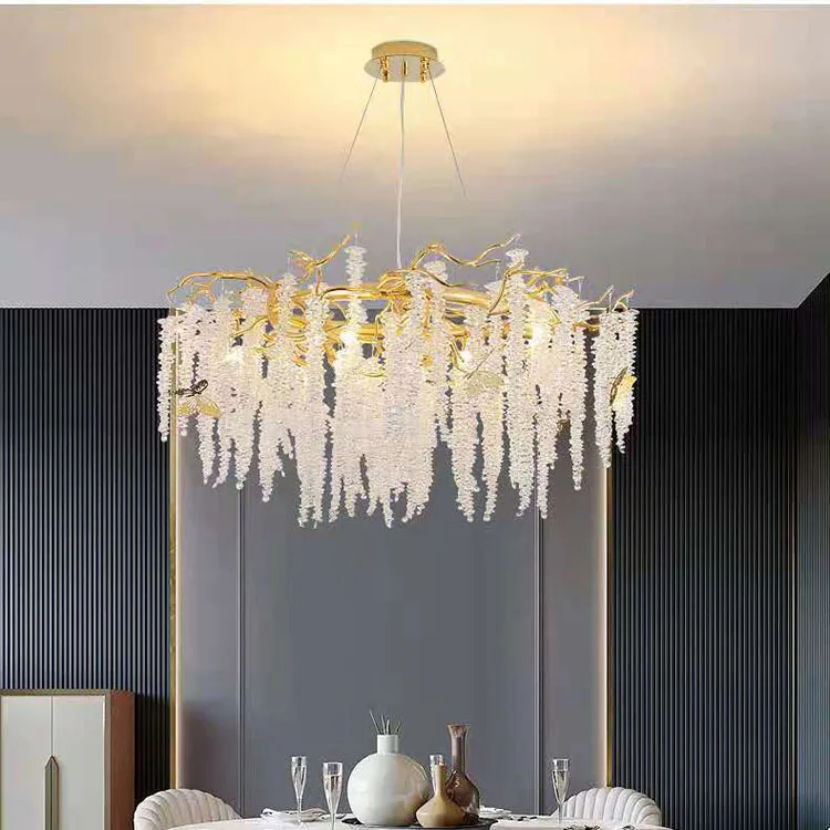 French light luxury style living room branch chandelier restaurant creative retro crystal chandelier