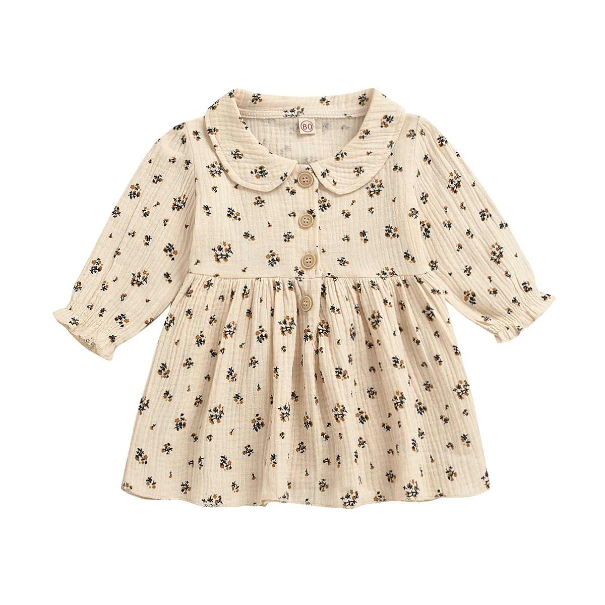 Stylish Autumn Spring Children Girl Floral Dress Cotton Long Sleeve Linen Kids Dresses For Girls