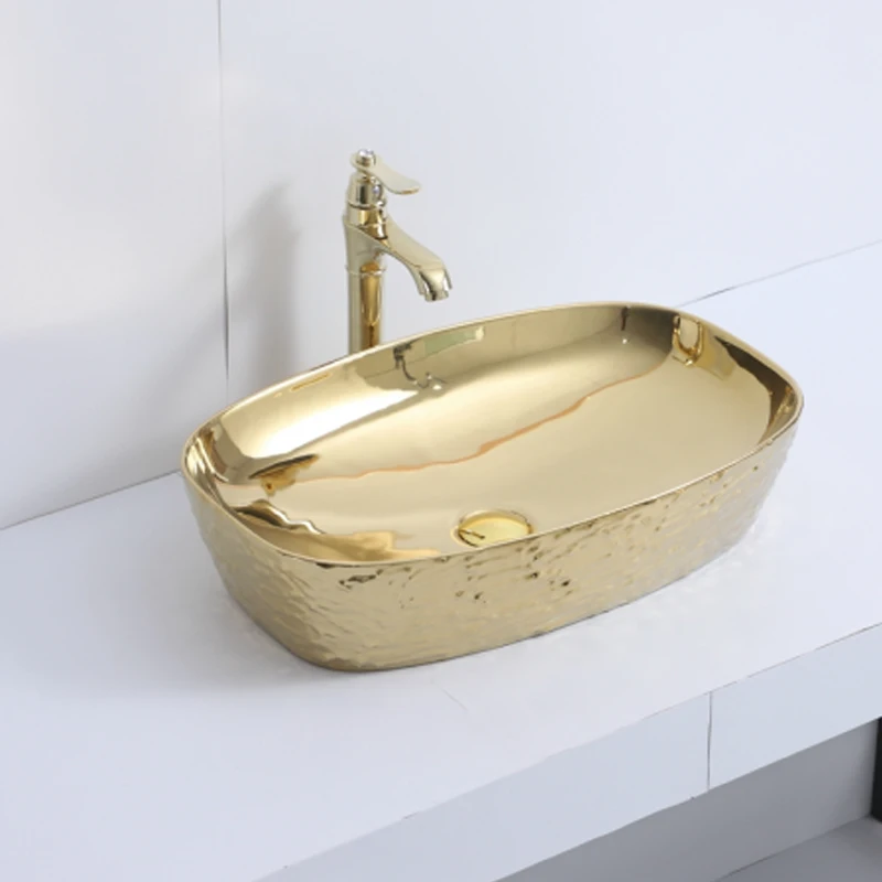 Simple made in china sanitary ware bathroom ceramic gold wash basin sink