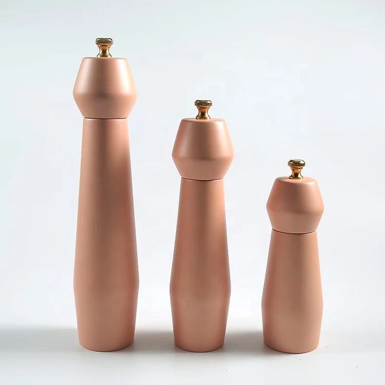 Pepper Grinder Mill Manual Rubber Wood Spray Light Pink Color Kitchen Accessory Product, wooden pepper grinderset
