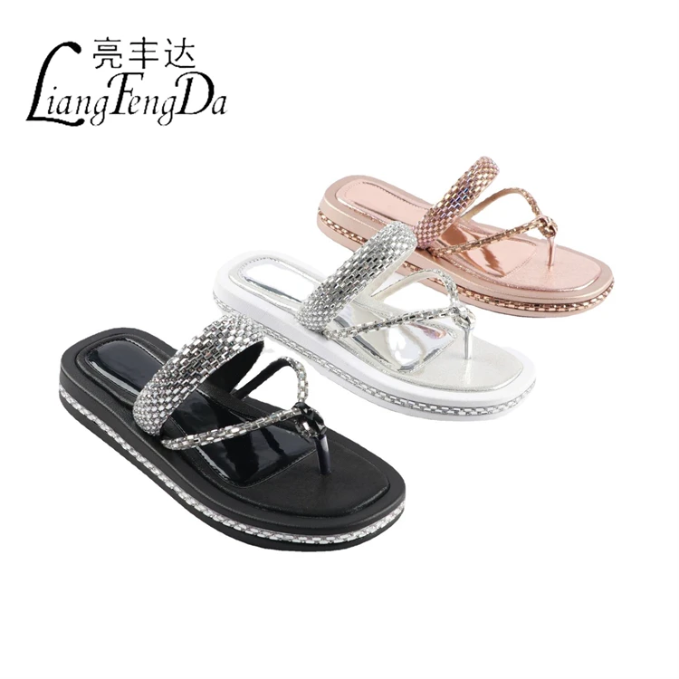 Factory Wholesale Africa Large Size Rhinestone Slides Slippers For Women Outdoor Platform Ladies Sandals