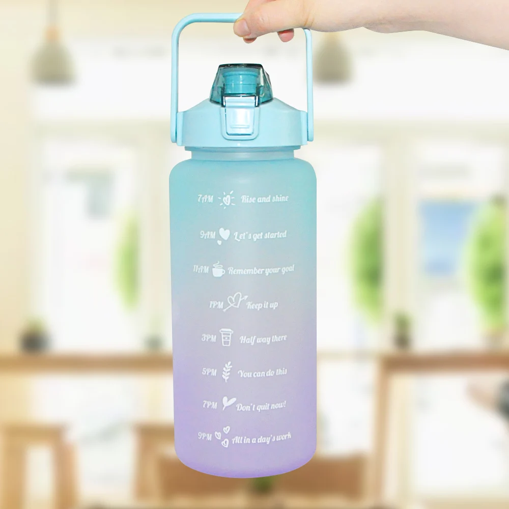 68oz 2Litre Portable Bpa Free Leak Proof Motivational Half Gallon Water Bottle With Time Marker And Straw