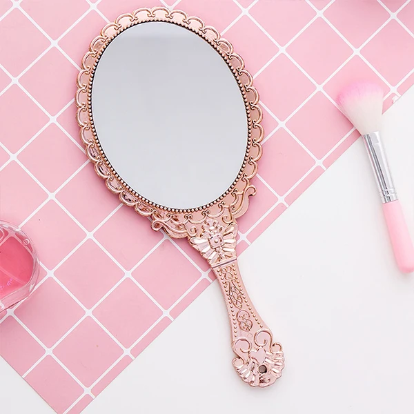 Pink Black handle makeup mirror cute Vintage Handheld Mirror plastic cosmetic mirror