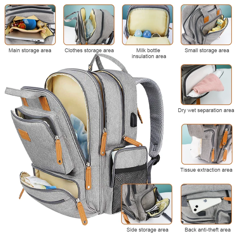 2022 hot Amazon OEM/ODM custom waterproof Heat preservation mommy bag diaper storage diaper backpacks baby bag diaper bag