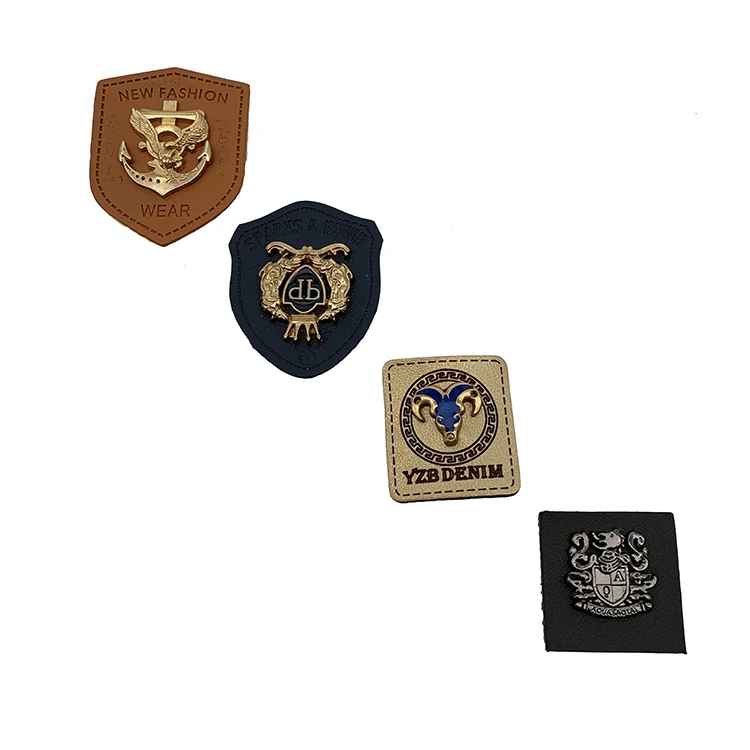 Embossed Hat Denim Jeans PU Label  Custom Logo Metal Leather Patch for Handbag Garment