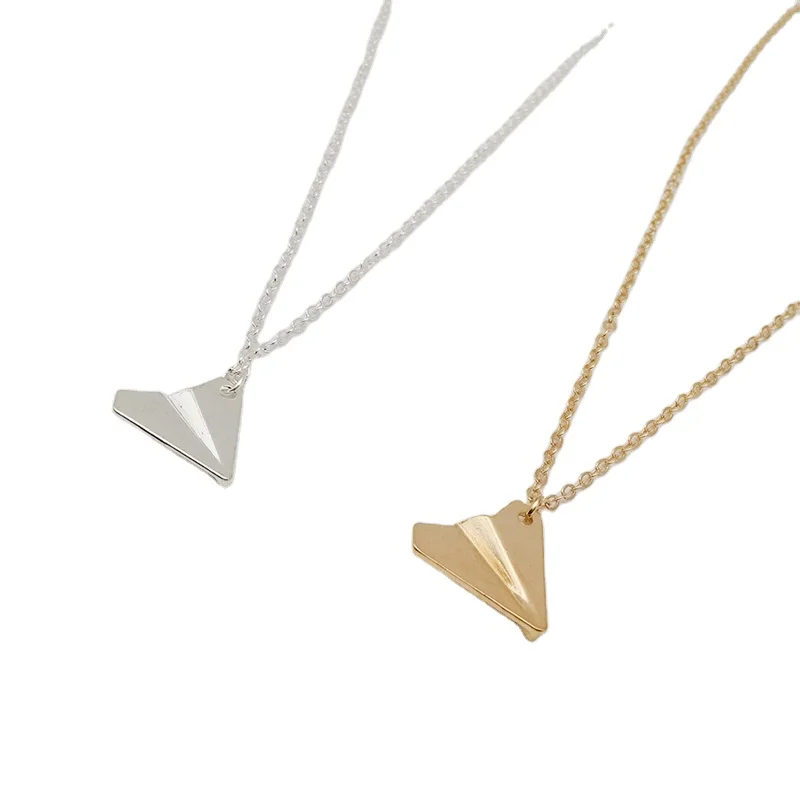 Hot selling fashion jewelry  low price simple design silver paper airplane pendant necklace for women girls