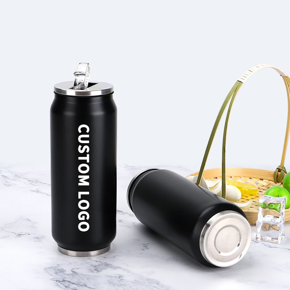 Promotional gift use 12 oz 17 oz double wall cola thermos stainless steel cola Can with Straw