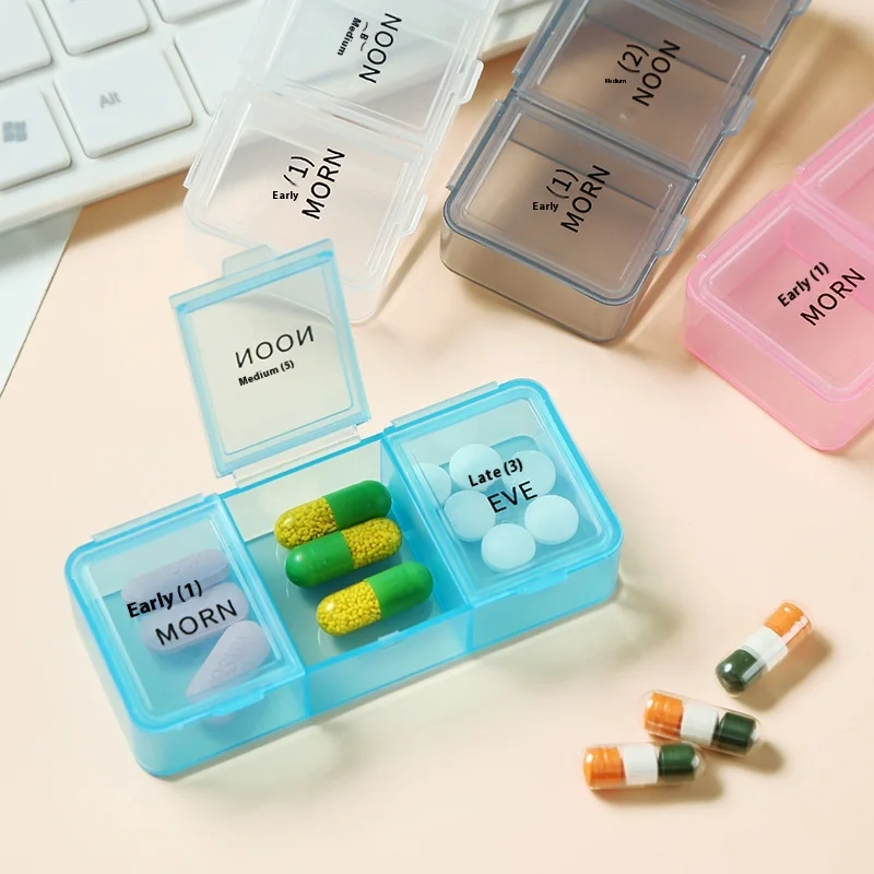 dispensing pill box three grids small medicine box medicine tablets three meals a day health care products storage box