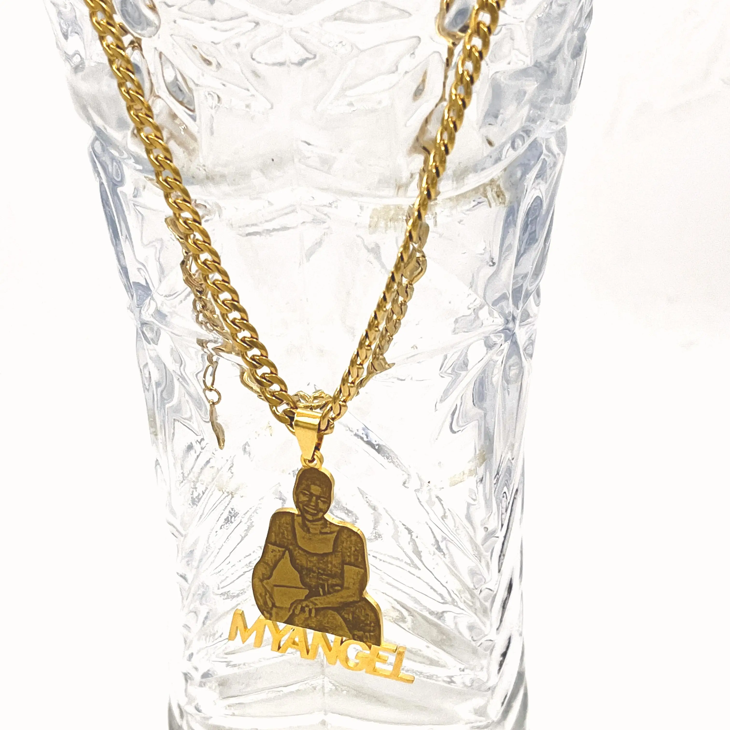 High Quality Mens Stainless Steel Jewelry 18k Gold Plated Chain Customized Name Human Character Necklaces