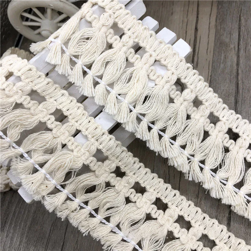 In Stock 4.5 CM White 21S Eco Friendly Cotton Crochet Fringe Trim Tassel Trimming For Sewing Blanket Curtain