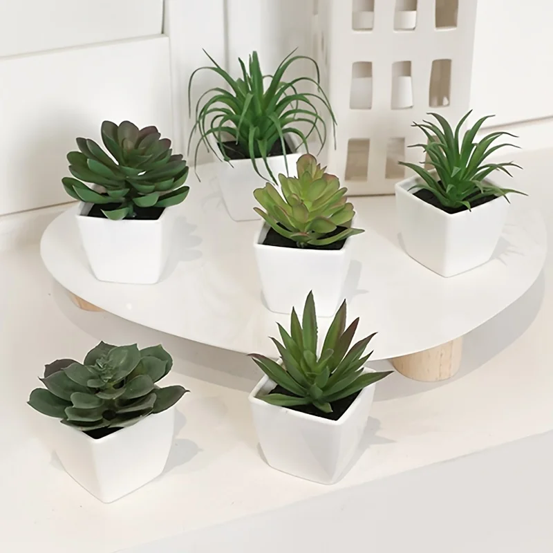 Local Warehouse Cheap 6pcs Mini Small Fake Bonsai Artificial Potted Faux Plants for Office Desk Table Shelf Bathroom Home Decor