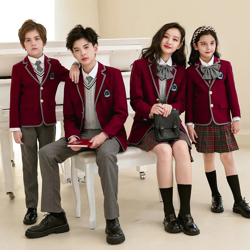 Fashion High School Uniform For Children Fabric For School Uniforms Models Boys Girls Red School Uniforms