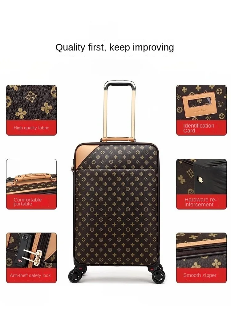 High Quality Fashionable Leather Luxury Suitcase TSA Lock Trolley Case Travel Bag with 360 Degree Wheels