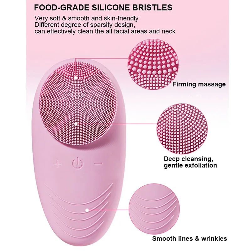 High-tech 5 Modes Electric Facial Cleansing Brush IPX7 Waterproof Rechargeable Exfoliating and Massaging Silicone Face Scrubber