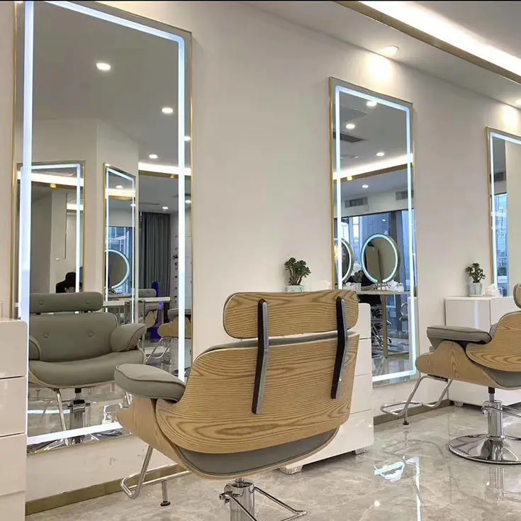 Wholesale High Quality Cheap Led Luxury Light Floor Cabinet Hair Beauty Furniture Barber Salon Mirror