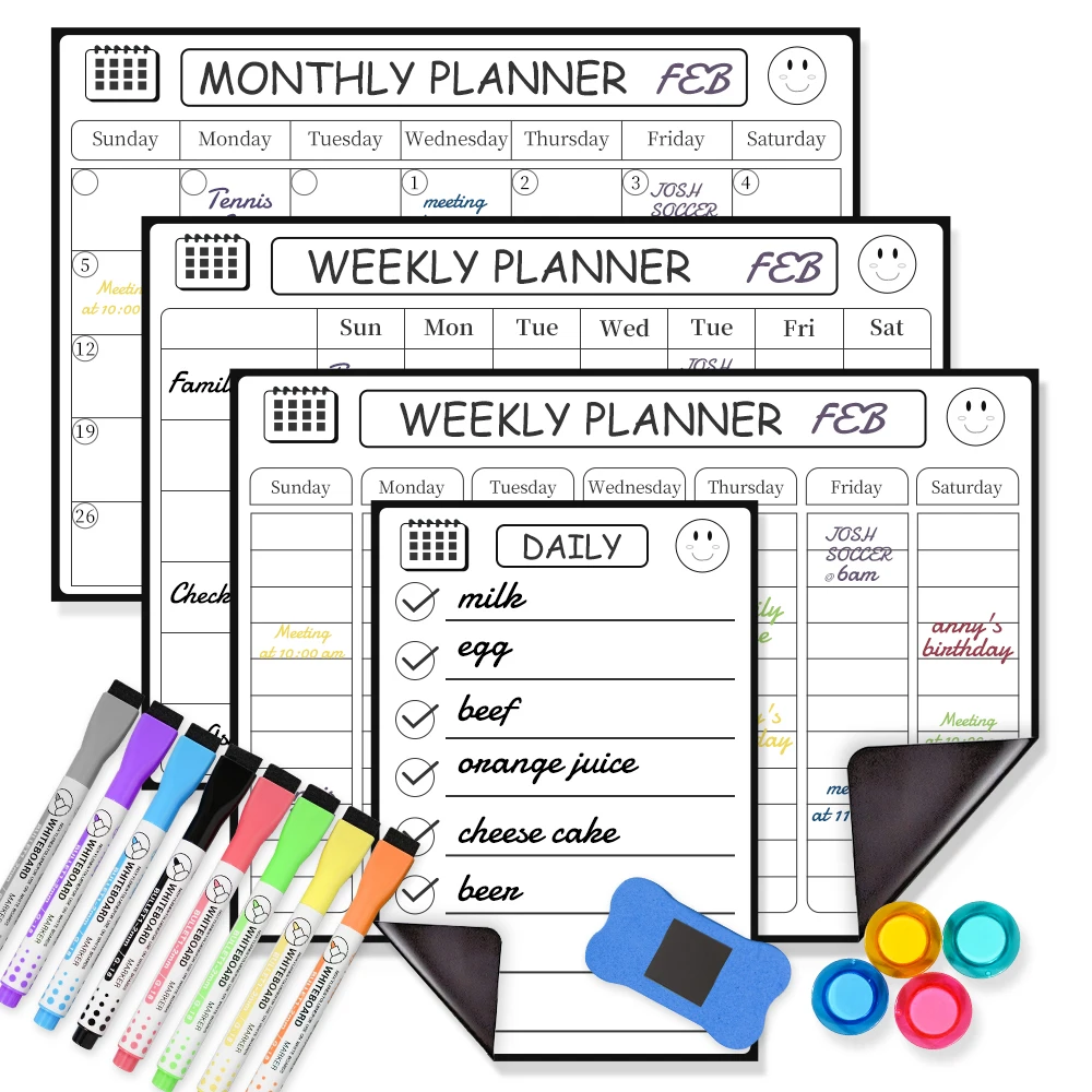 Magnet Whiteboard Chore Charts with Magnet Marker Pens; Daily Schedule on refrigerator; Housework weekly menu schedule