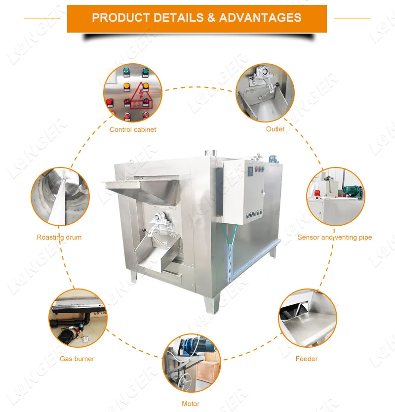Automatic Cocoa Bean Roasting Machine Cacao Beans Roaster
