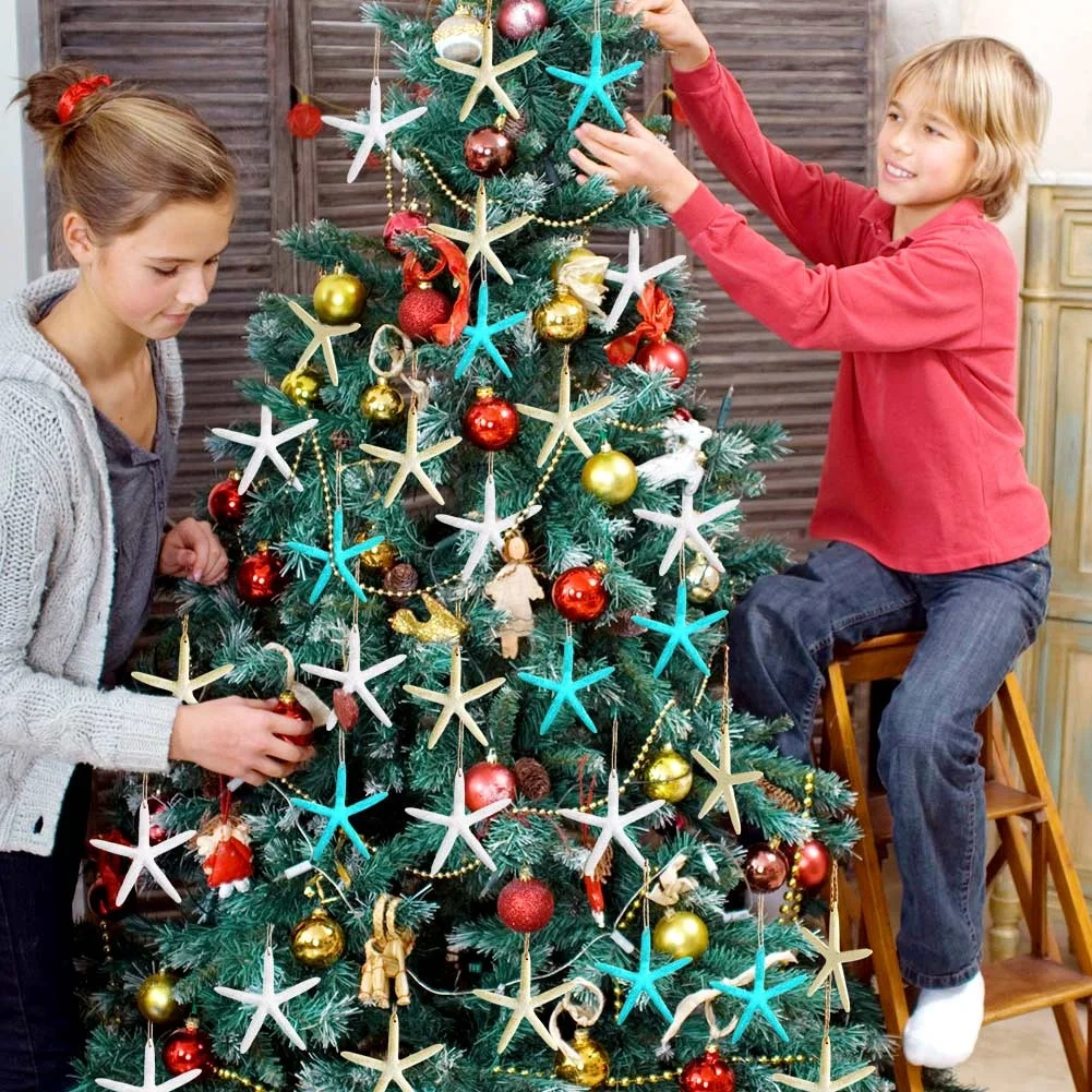 OurWarm Custom 10pcs White Plastic Artificial Resin Finger Starfish With Hemp Rope For Christmas Wedding Decor