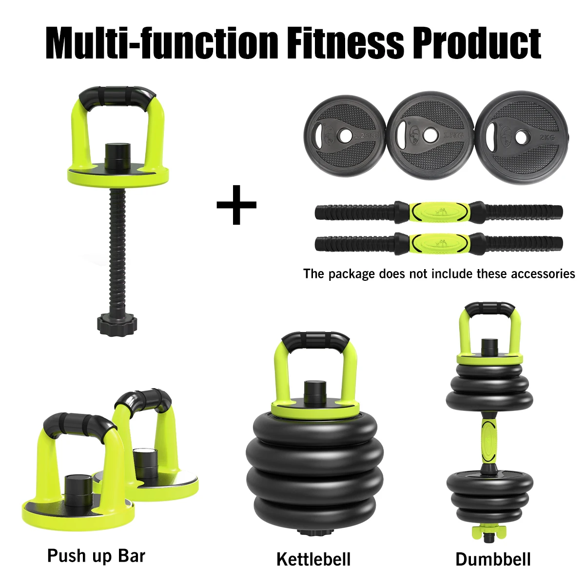  4 In One Rubber Coated Pair of Weights Detachable 20KG Dumbbell Set Kettlebell Push-up board Home Use Barbell