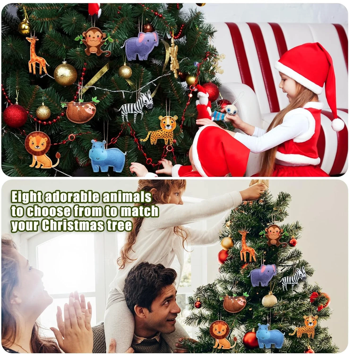 Felt Giraffe Lion Elephant Monkey Leopard Zebra Sloth Hippo Christmas Tree Hanging Ornaments Merry Christmas Animal Decoration