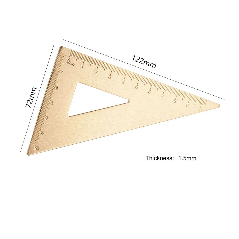 Wholesale stationery math geometry gift metal brass straight ruler protractor and triangle ruler