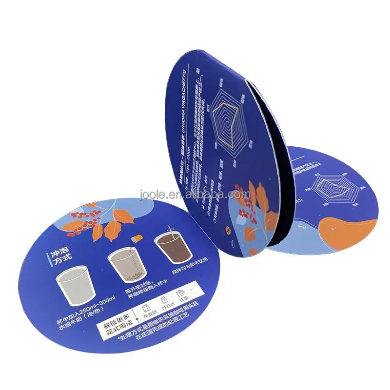 Cheap folded leaflet flyer look-book printing quality glossy paper circle shaped promotion poster print