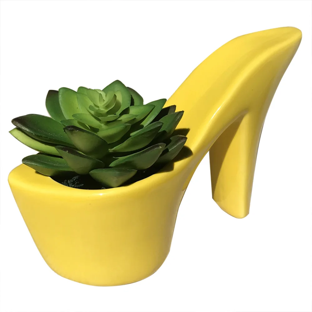 
Luxury High Heel Shoe Shape Ceramic Rose Boot Flower Pot 