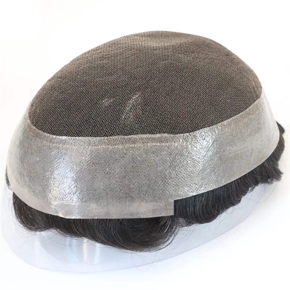 Australia Toupee - French Lace With 1 1/4  inch Thin Skin PU Around Indian Human Hair Prosthesis for Men