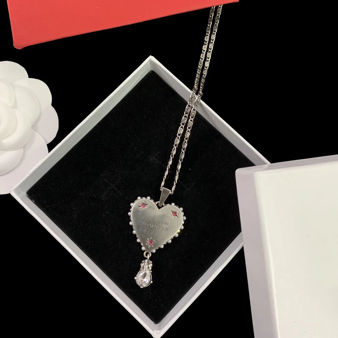 Alexanderxx McQueens New Product Direct 925 Silver Love Tassel Zircon Pendant Necklace Girlfriend Gift Jewelry