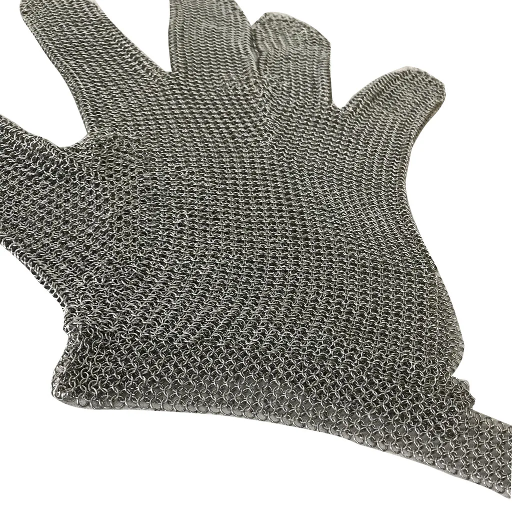 Butcher Food Contact 304L Five Finger Metal Hook Cut Resistant Stainless Steel Mesh Chain Mail Gloves