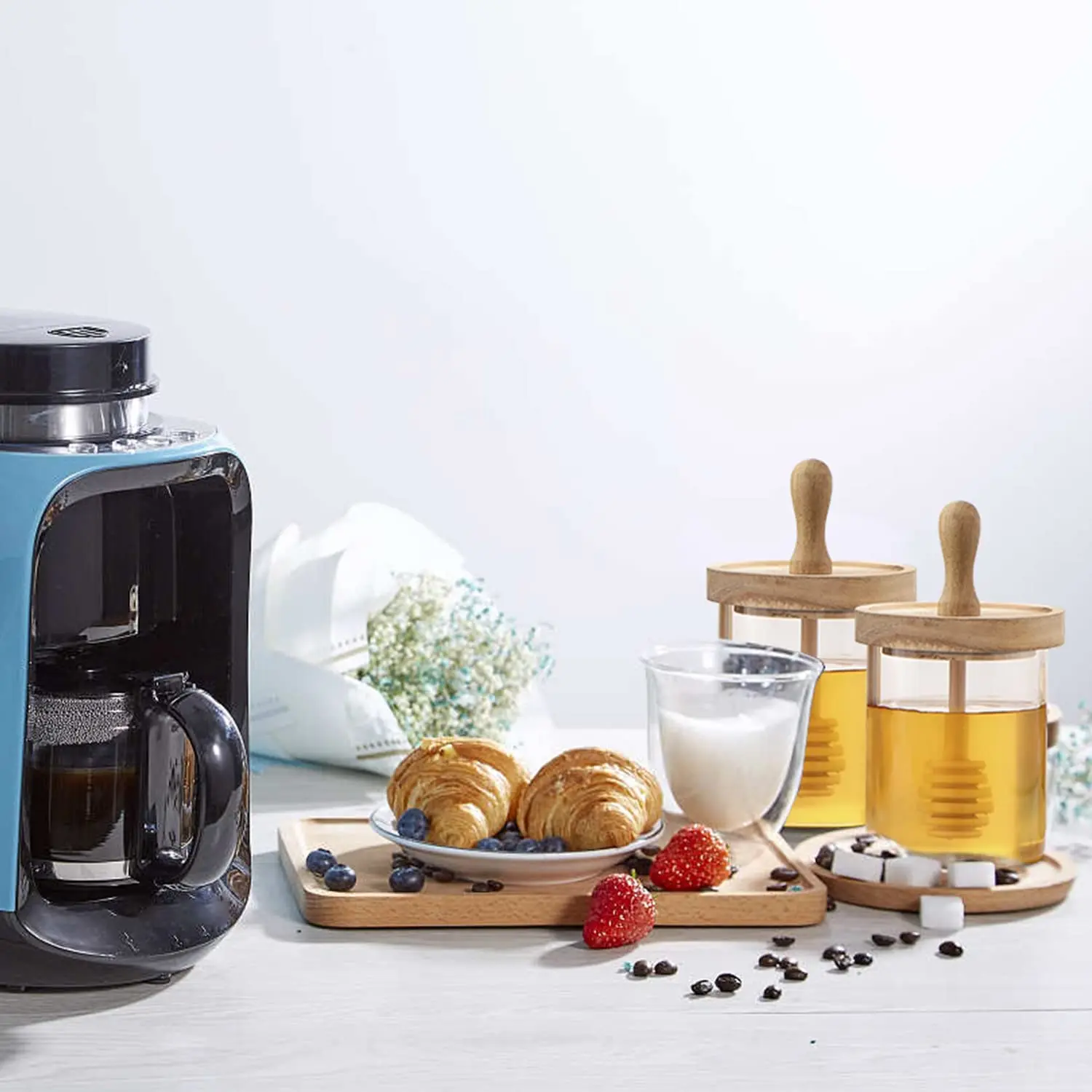 Honey Dipper Stick and Jar Set Glass Honey Jars with Wood Lid Glass Honey Jar With Dipper