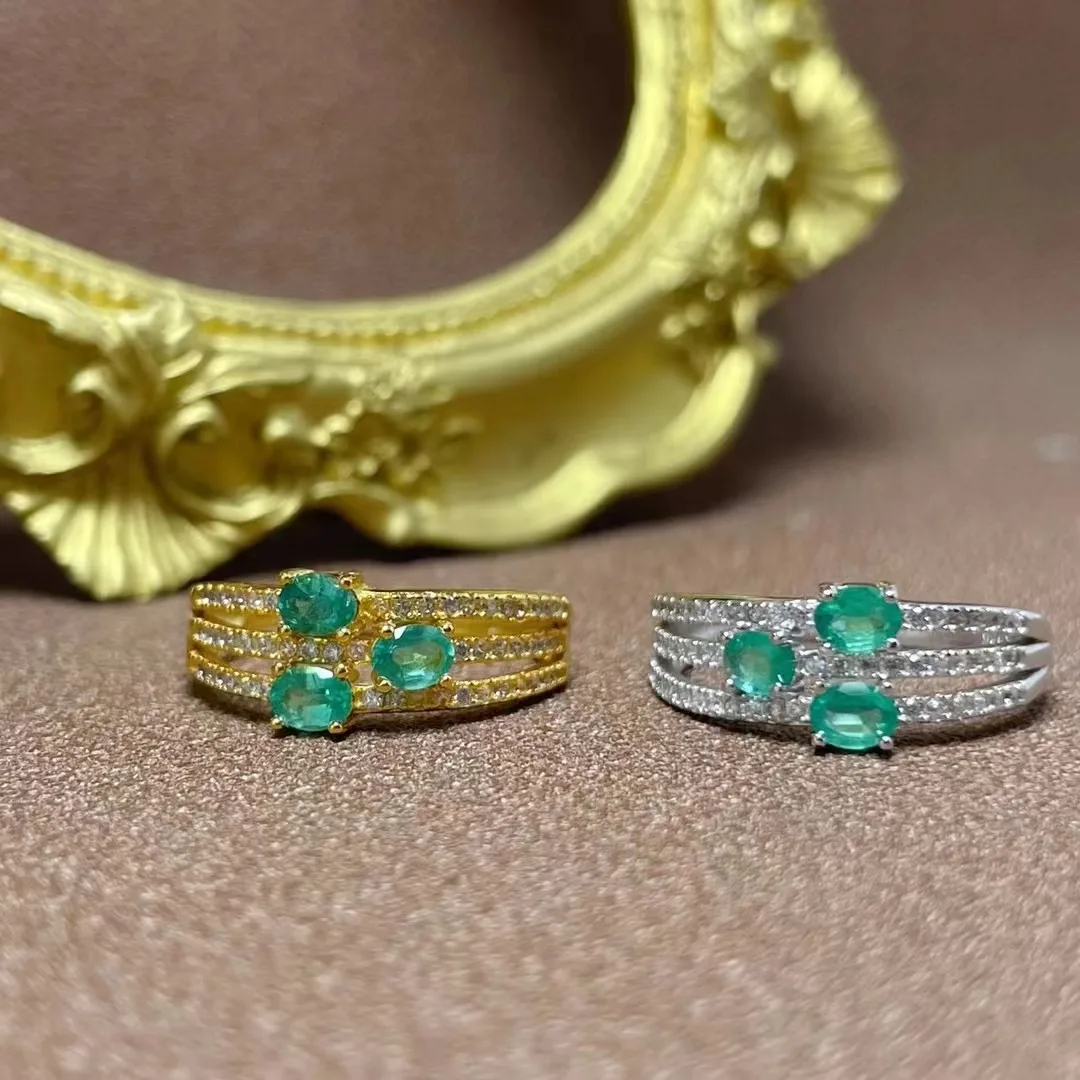 Factory Supply 925 Sterling Silver Zirconia Natural Emerald Flower Bright Gen Stones Women Rings Wholesale